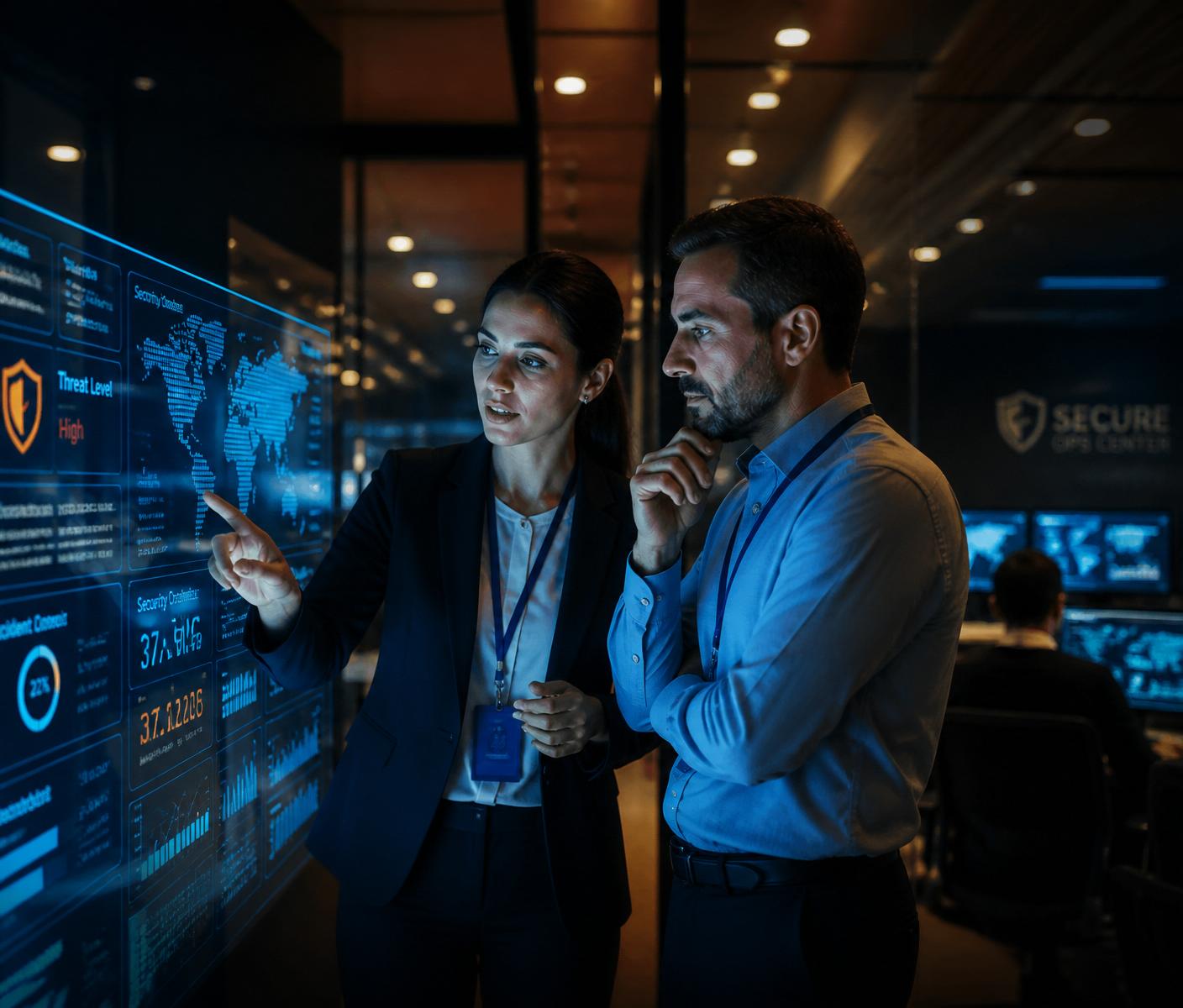 Secure Traces analysts collaborating in a security operations center